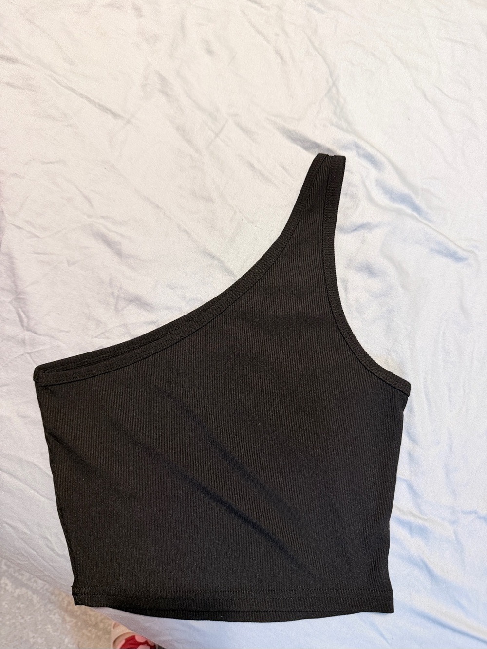One-Shoulder Black Ribbed Crop Dress - Picture 2 of 2